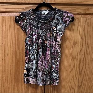 Loft Women’s Colorful Floral Patterned Short Sleeve Top, EUC, Size SP
